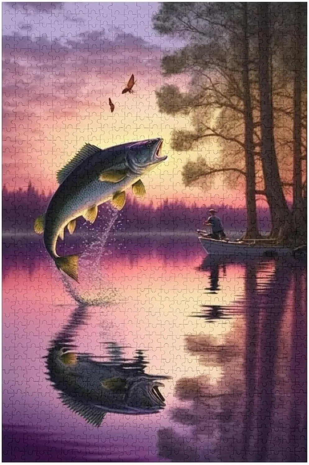 Jumping Fish Jigsaw Puzzles for Adults 1000 Pieces - Purple Sunset Lake & Animal Wooden Puzzles, Great Toys for Kids & Home Decor