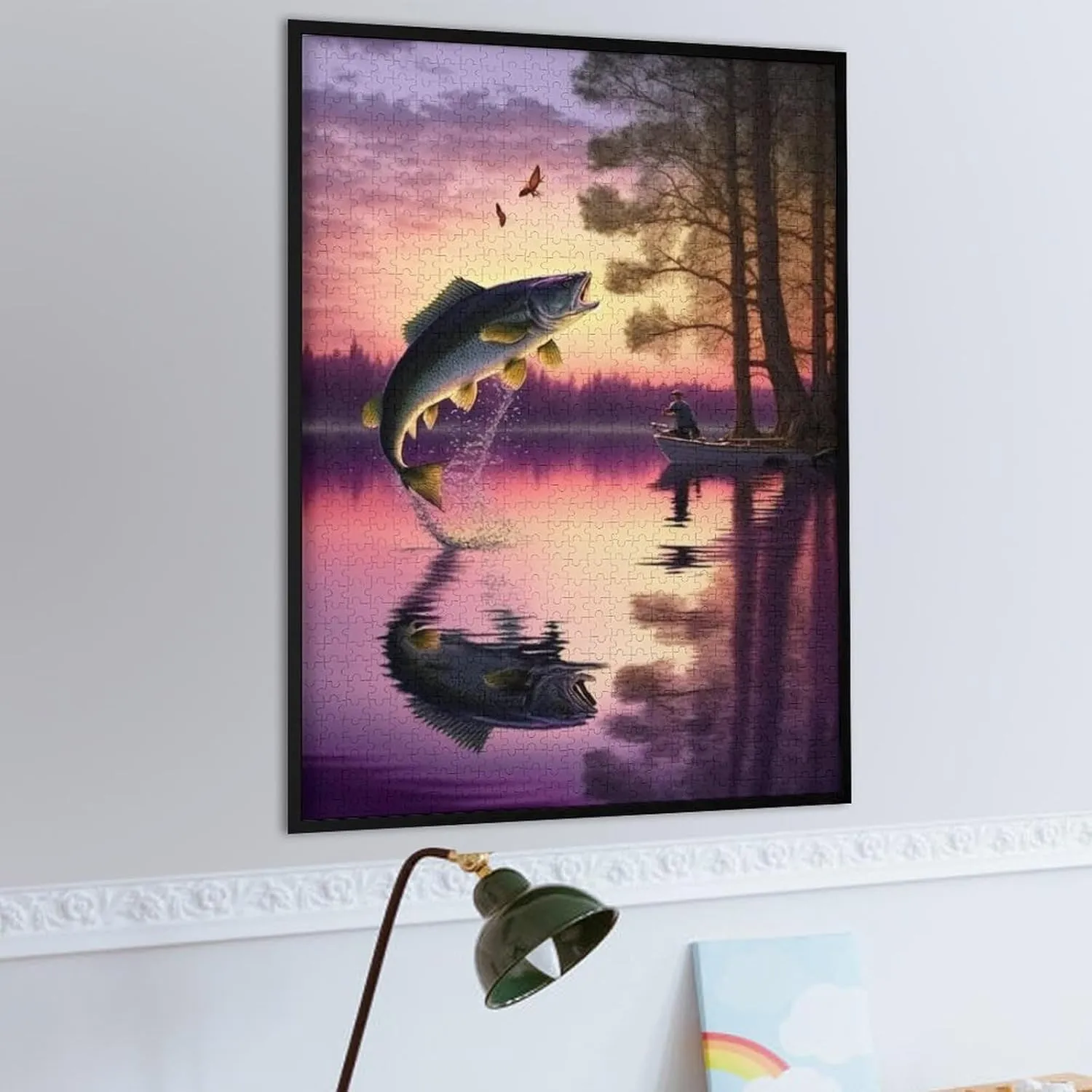 Jumping Fish Jigsaw Puzzles for Adults 1000 Pieces - Purple Sunset Lake & Animal Wooden Puzzles, Great Toys for Kids & Home Decor