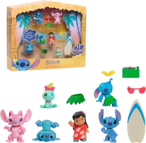 Just Play Disney Stitch Collectible Figure Set with Accessories, 11-Pieces, 2-inch Figurines, Includes Stitch, Lilo, Angel, & Scrump, Collectible Toys, Home Decoration, Kids Ages 3 