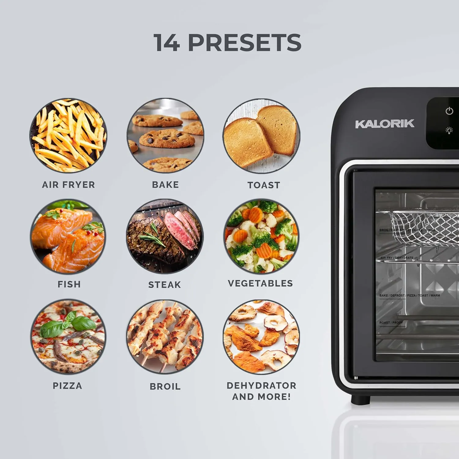 Kalorik Air Fryer Convection Oven Designer Series 26-Quart with Dual Speed Fan Easy Pull French Doors and 14 Smart Cooking Presets, Includes 5 Cooking Accessories, 1700-Watts, Black
