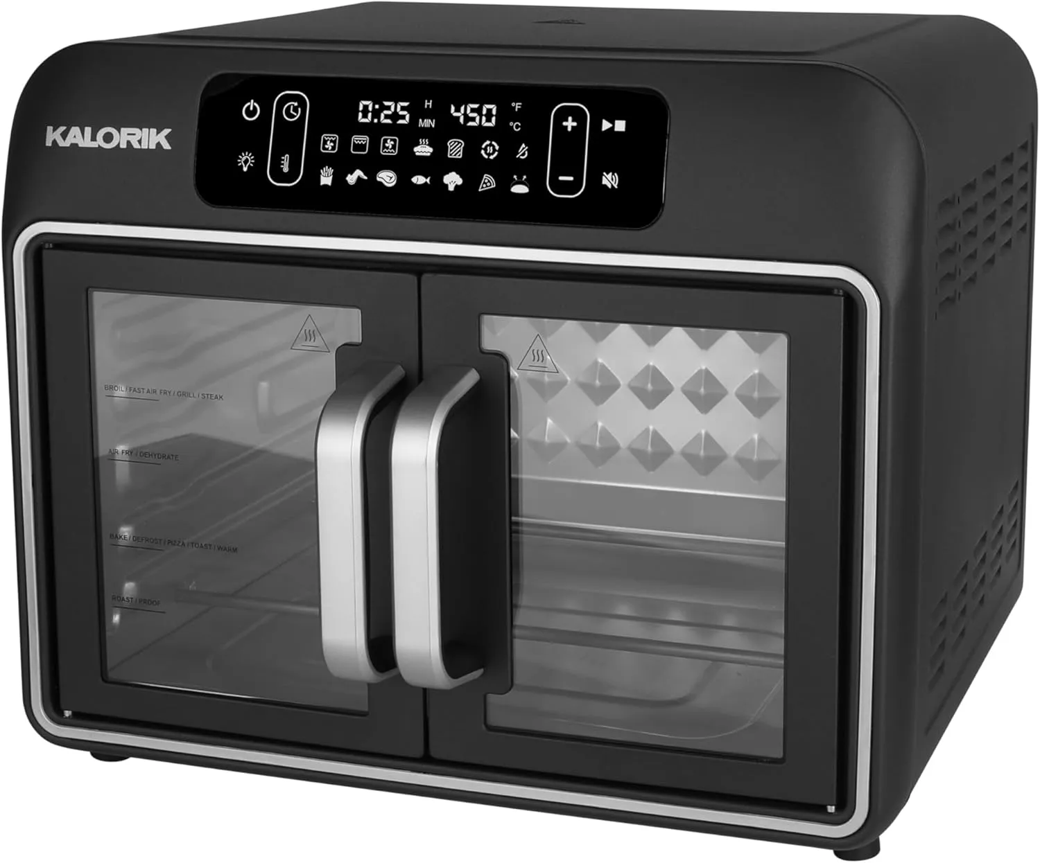 Kalorik Air Fryer Convection Oven Designer Series 26-Quart with Dual Speed Fan Easy Pull French Doors and 14 Smart Cooking Presets, Includes 5 Cooking Accessories, 1700-Watts, Black