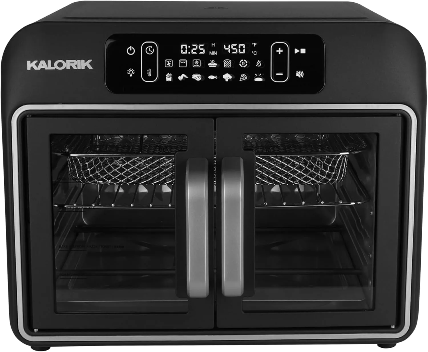 Kalorik Air Fryer Convection Oven Designer Series 26-Quart with Dual Speed Fan Easy Pull French Doors and 14 Smart Cooking Presets, Includes 5 Cooking Accessories, 1700-Watts, Black