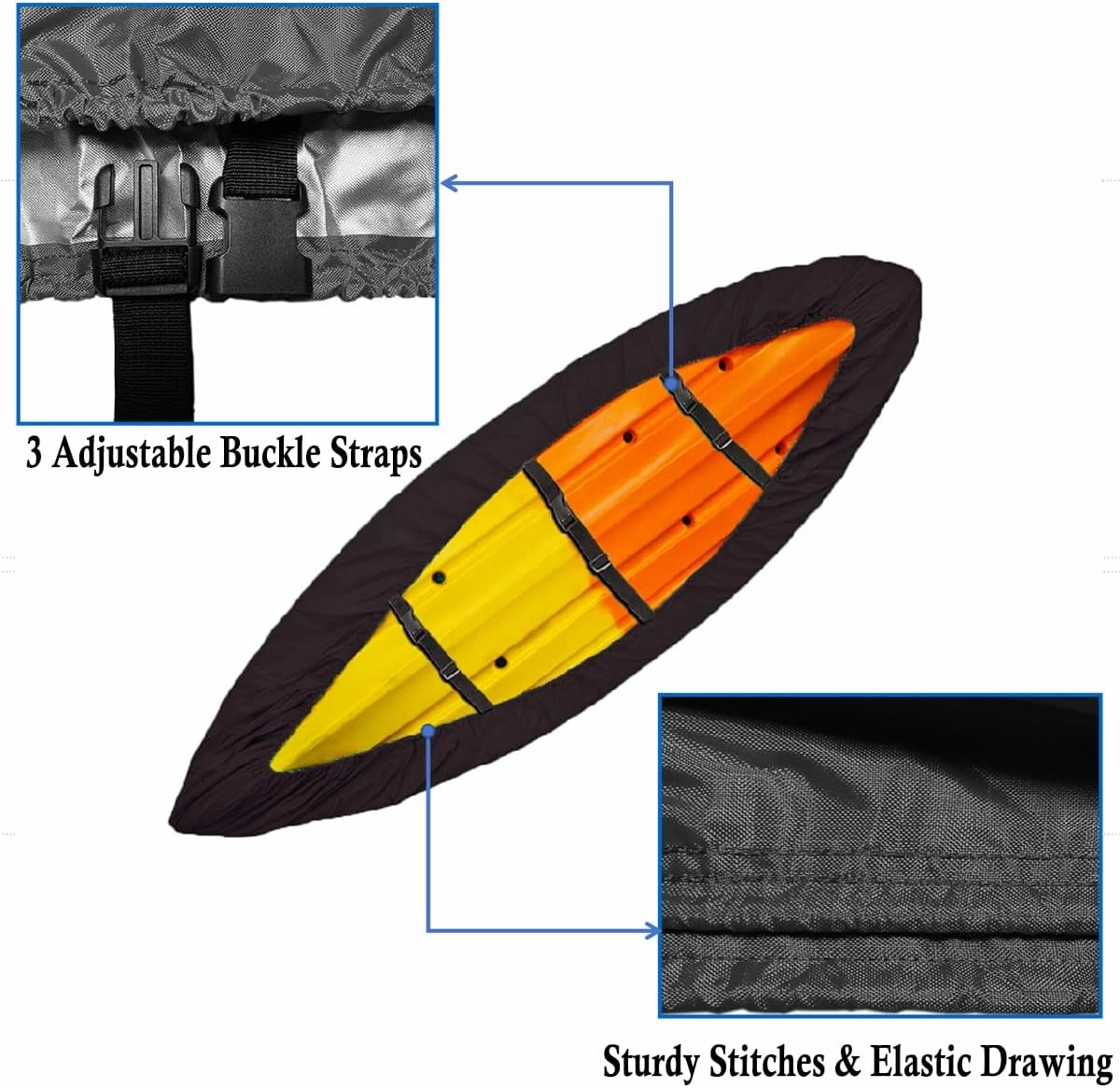 Kayak Cover, 420D Waterproof Dustproof UV Protection Kayak Covers for Outdoor Storage, Indoor Storage for Canoe Covers and Fishing Boat,Fit 10-15 FT Kayak Accessories (Black, M(10-11.6 FT/3.1-3.5 m))