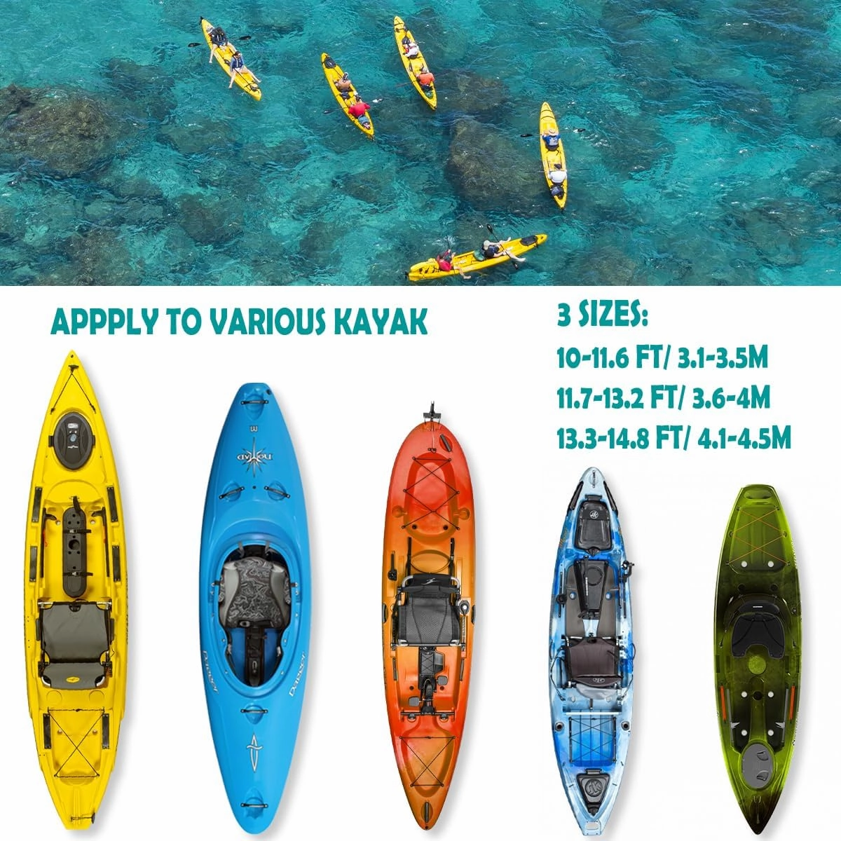 Kayak Cover, 420D Waterproof Dustproof UV Protection Kayak Covers for Outdoor Storage, Indoor Storage for Canoe Covers and Fishing Boat,Fit 10-15 FT Kayak Accessories (Black, M(10-11.6 FT/3.1-3.5 m))