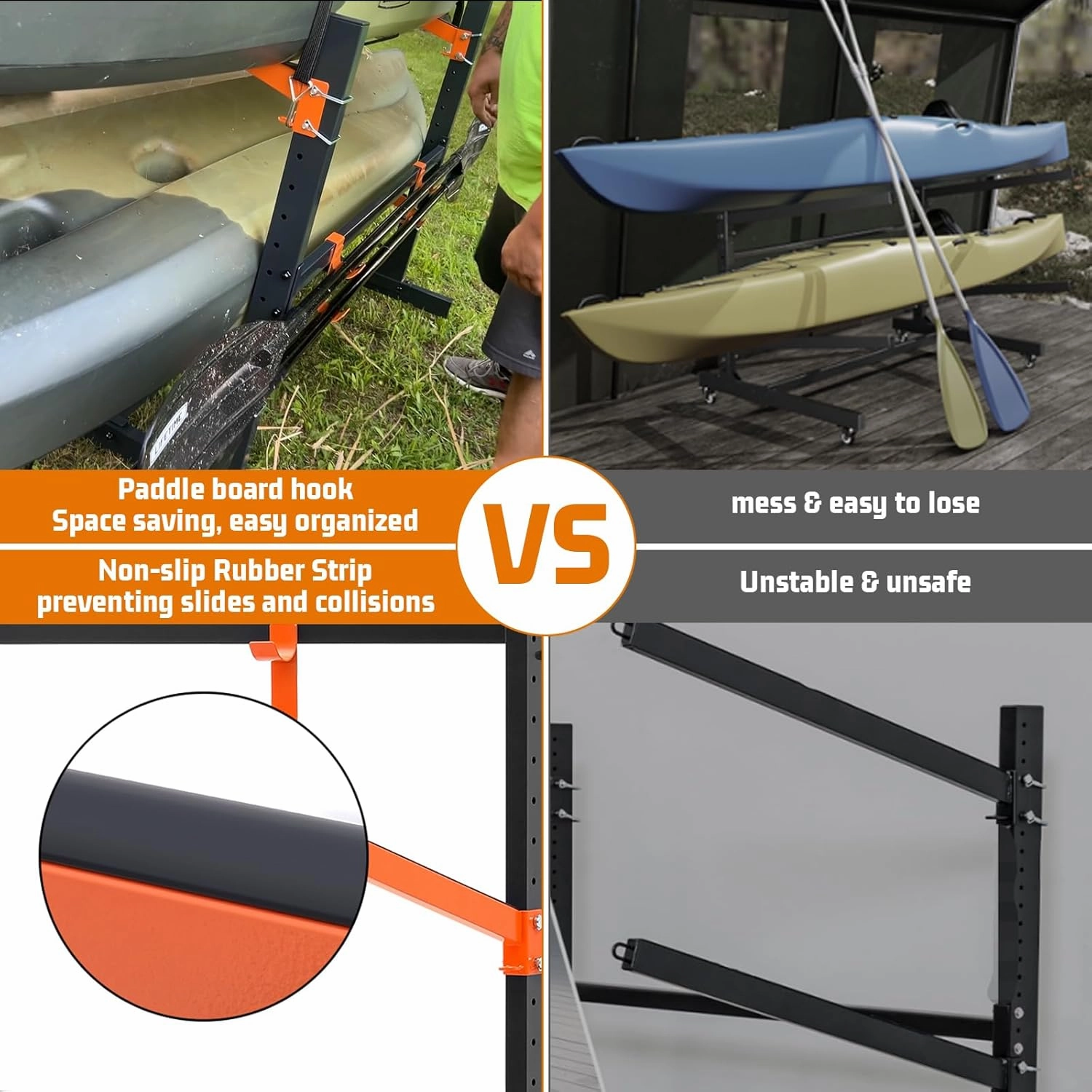 Kayak Storage Rack, Freestanding Kayak Racks for Garage, Heavy Duty Adjustable Kayak Stand Indoor Outdoor Storage Rack for Kayaks, Canoes, Surfboard & Paddleboard