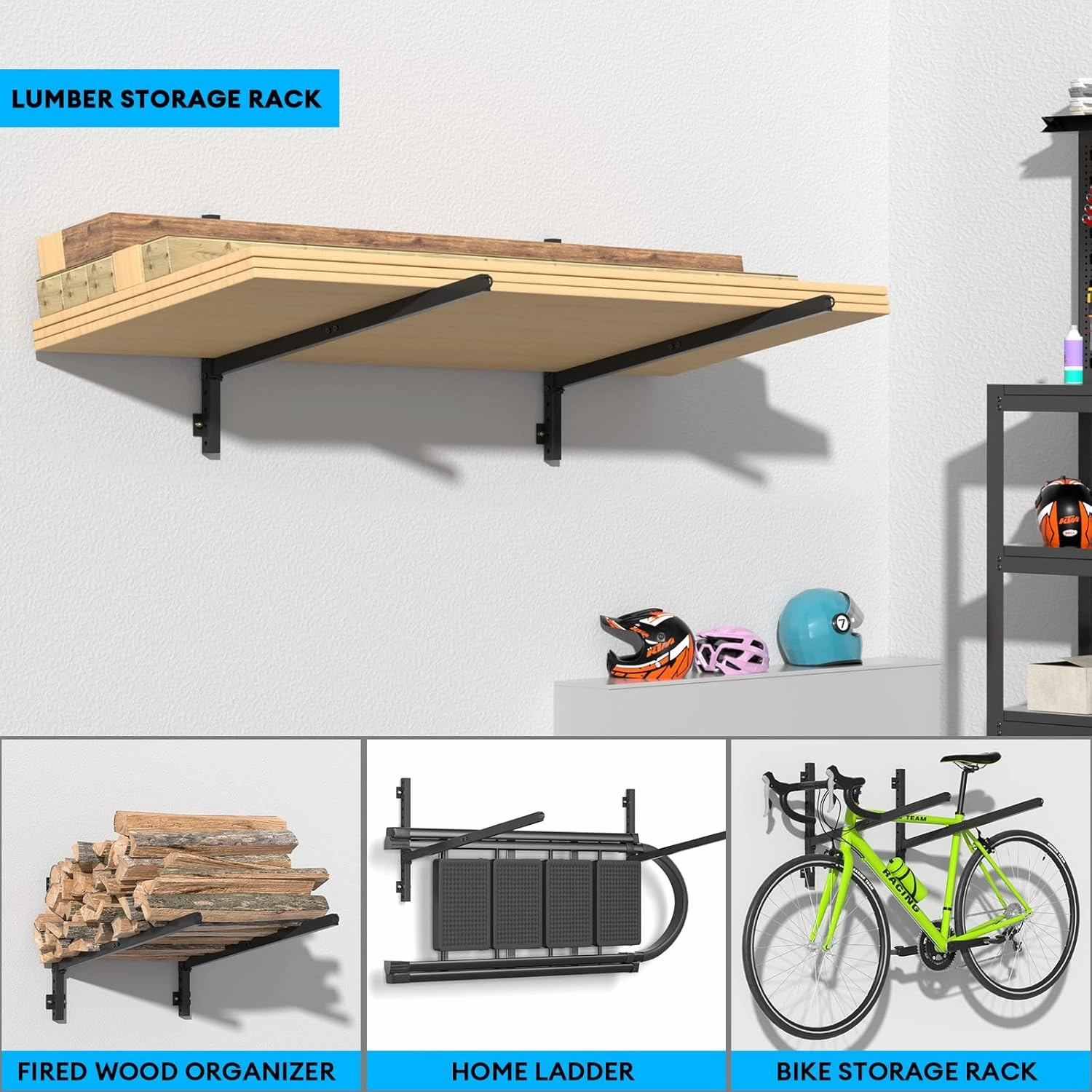 Kayak Storage Rack Heavy Duty, Adjustable Wall Mount Hanger for Indoor Garage & Outdoor Storage, Storage Rack for Kayak, Canoe, Surfboard & Paddle Board (Kayak Storage Rack Wall Mount 1)