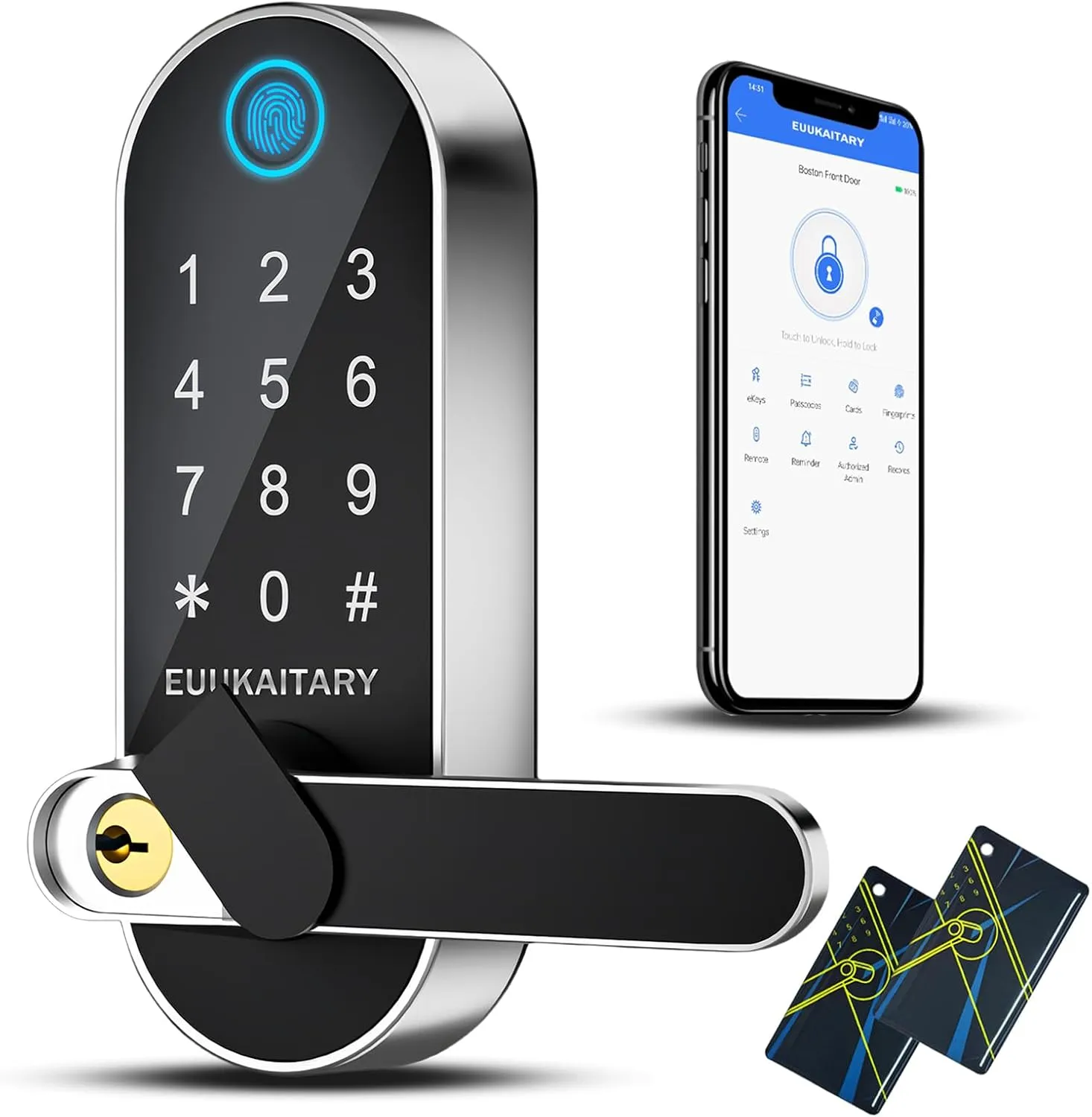 Keyless Entry Door Lock, Fingerprint Door Lock, Smart Locks for Front Door, Built-in WiFi, App Remote Control, Digital Deadbolts with Keypad Set, Auto Lock, Electronic Locks with Handle
