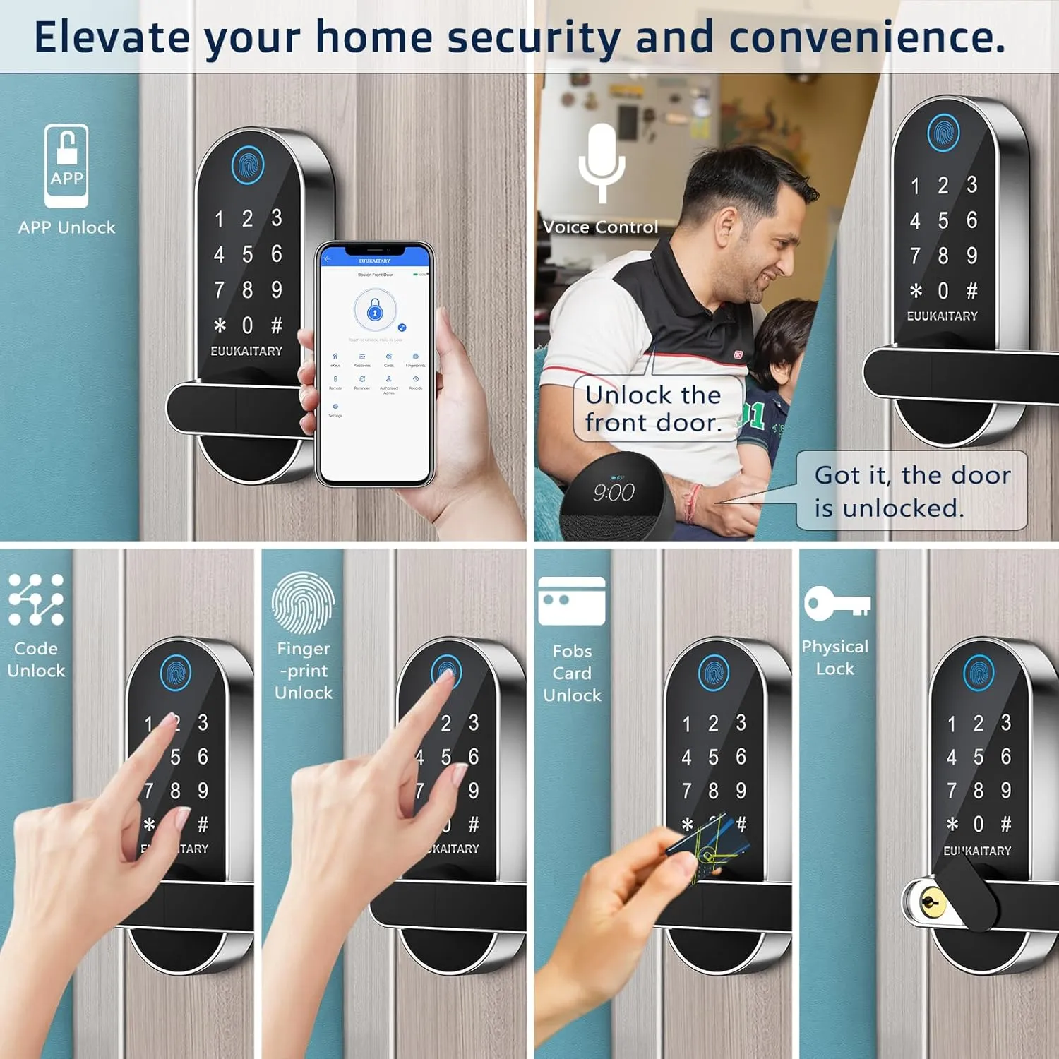 Keyless Entry Door Lock, Fingerprint Door Lock, Smart Locks for Front Door, Built-in WiFi, App Remote Control, Digital Deadbolts with Keypad Set, Auto Lock, Electronic Locks with Handle