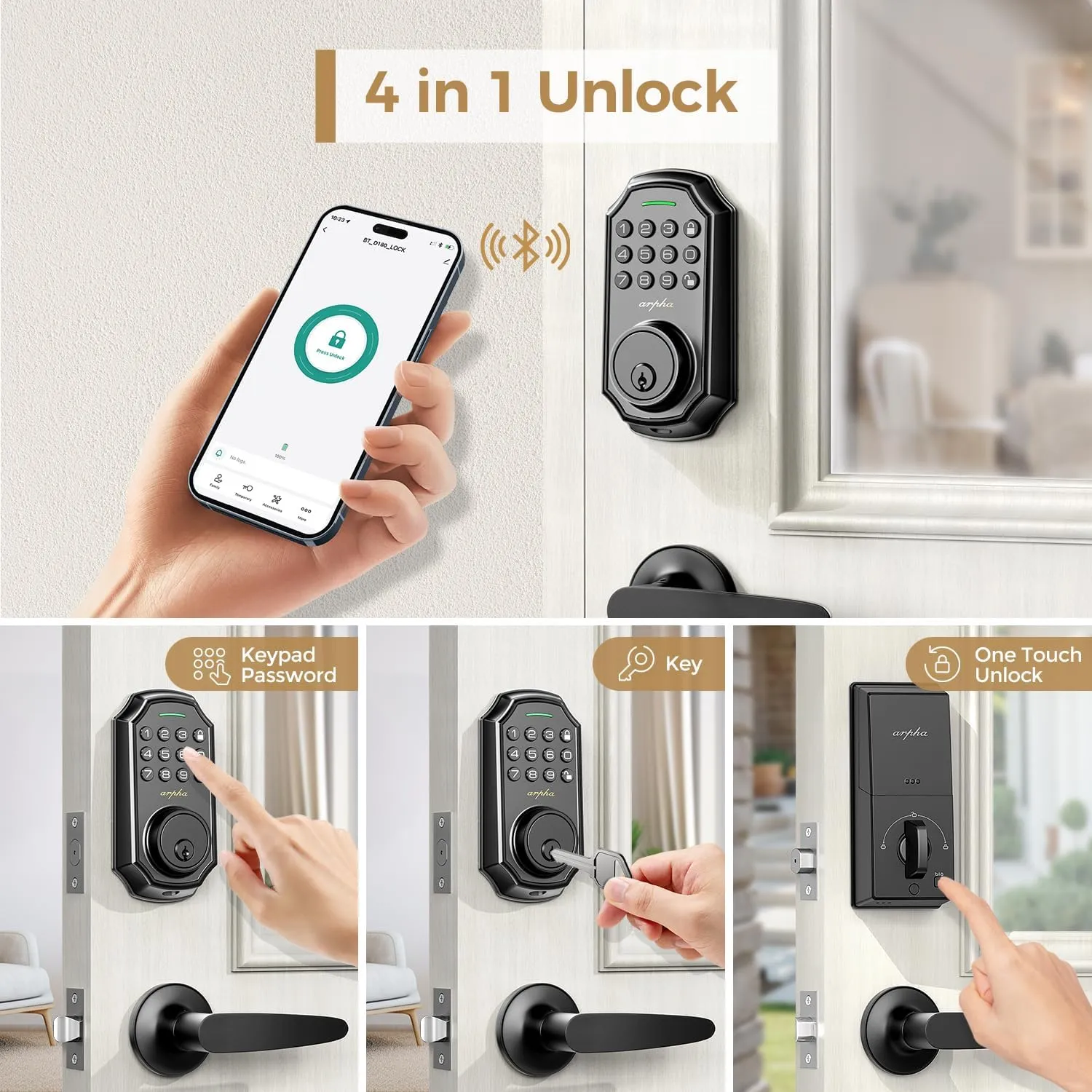 Keyless Entry Door Lock With 2 Handle Set - App Control Electronic Keypad - 100 Code Capacity - Front Door Set - One Time Code - Auto Lock Easy Installation
