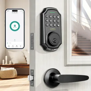 Keyless Entry Door Lock With 2 Handle Set - App Control Electronic Keypad - 100 Code Capacity - Front Door Set - One Time Code - Auto Lock Easy Installation