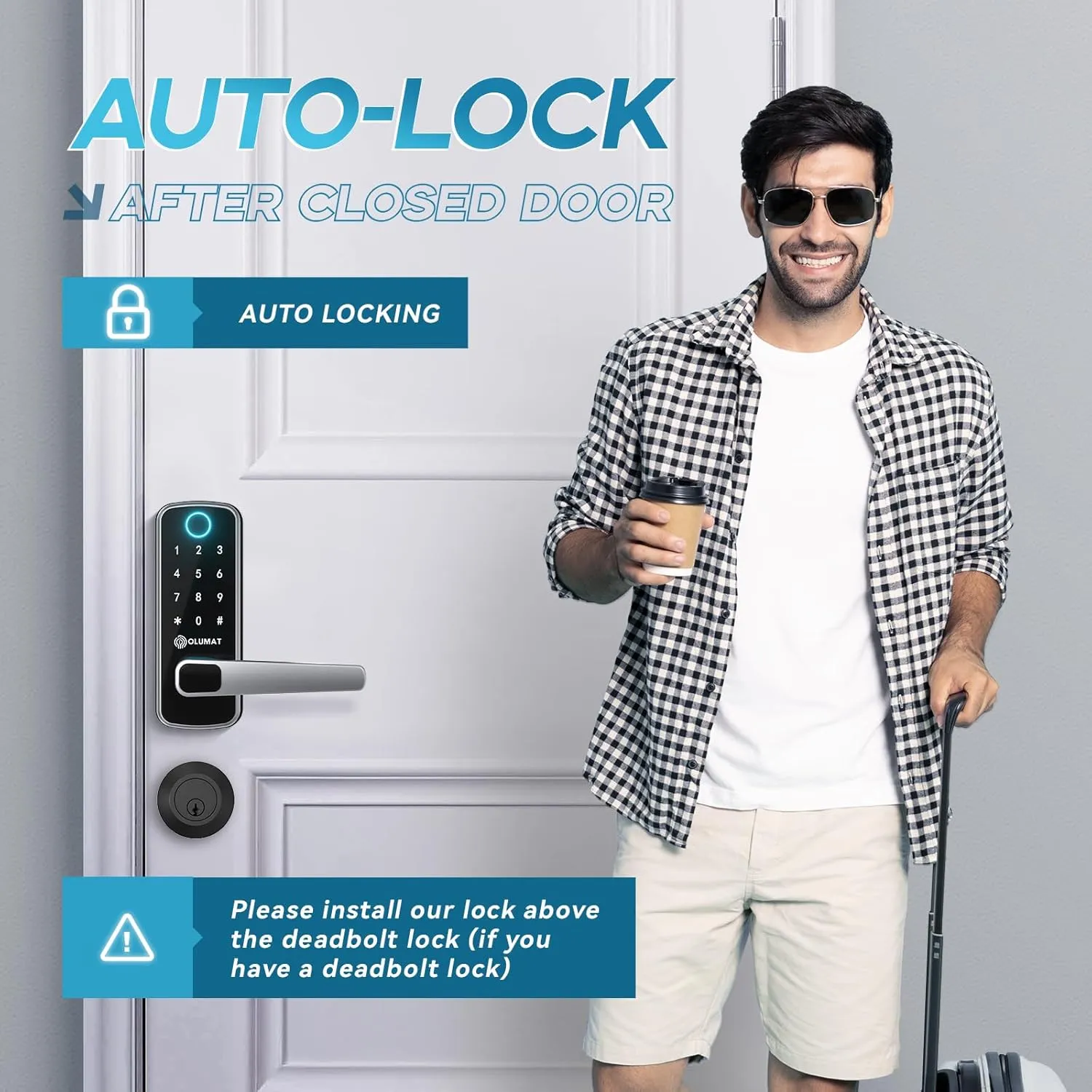 Keyless Entry Fingerprint Door Lock with Keypad and Handle for Home, Rental, Garage, Office and Hotel