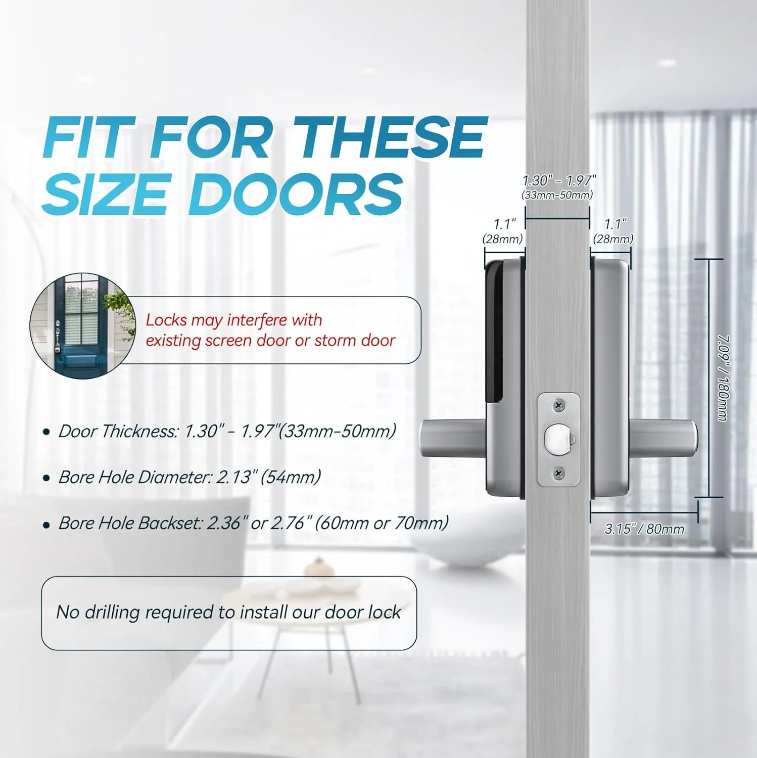 Keyless Entry Fingerprint Door Lock with Keypad and Handle for Home, Rental, Garage, Office and Hotel