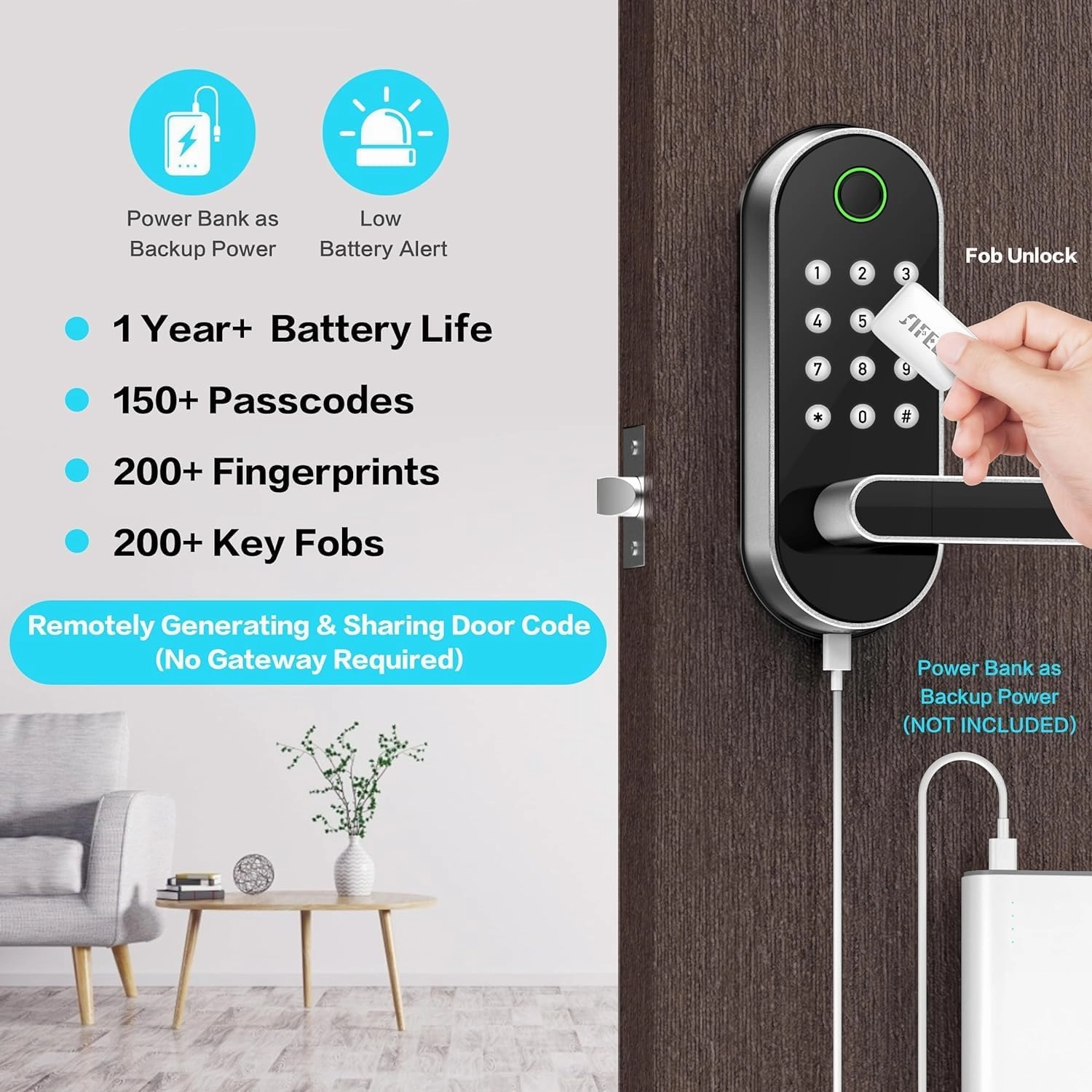 Keyless-Entry Fingerprint Smart Door Lock: Sifely Digital Electronic Lock with Code Passcode, Electric Door Knob, Biometric Door Handle, Perfect for Exterior/Interior/Entry/Bedroom Doors (Nickel)