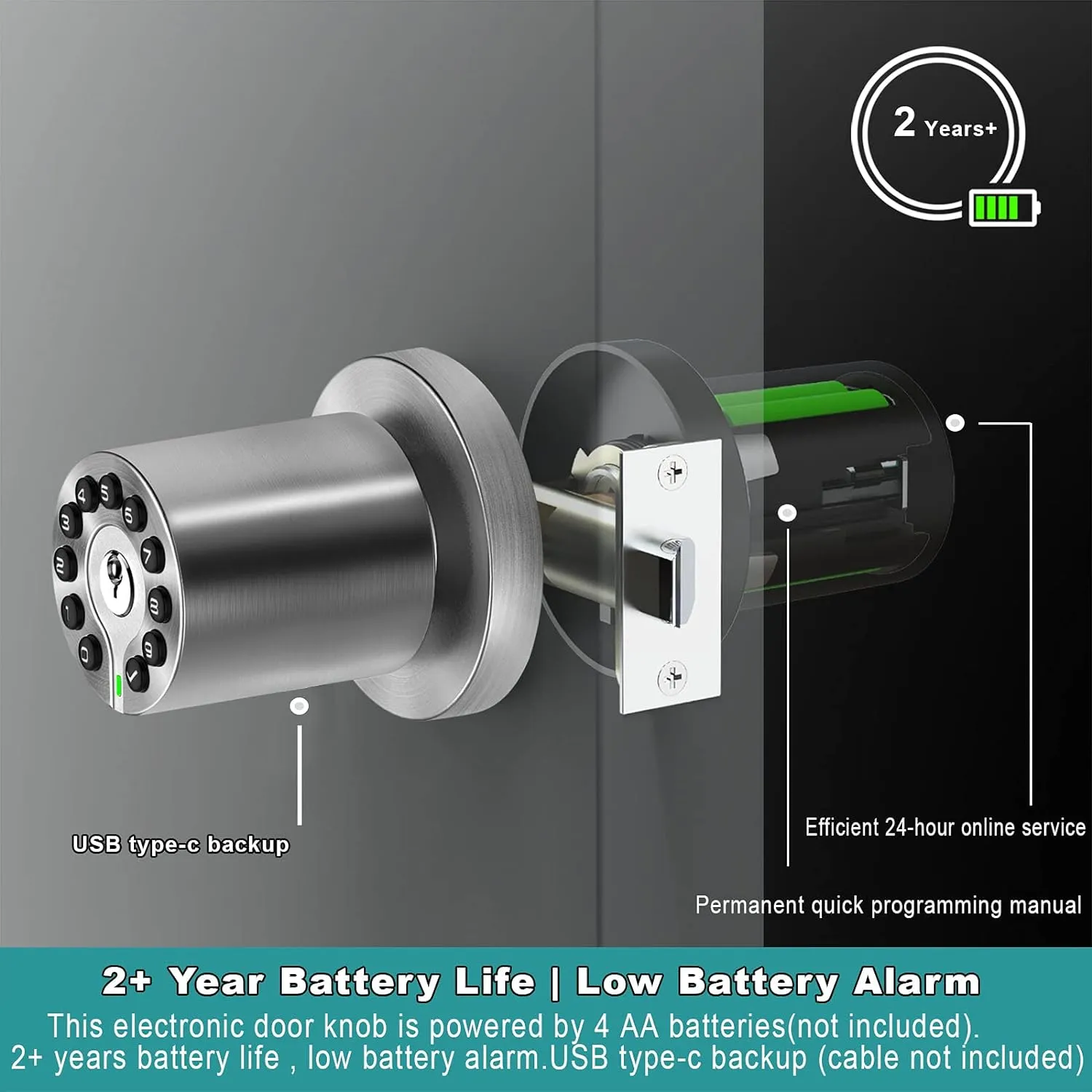 Keypad Door Knob with Key,Keyless Entry Door Lock, Code Locks Door Knob, Auto Lock,50 User Code,Easy to Install,for Home,Office,Hotel,Bedroom,Garage,No Deadbolt(3 Pack Nickel Key Alike)
