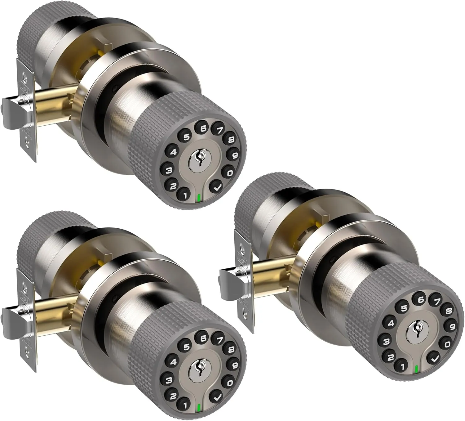 Keypad Door Knob with Key,Keyless Entry Door Lock, Code Locks Door Knob, Auto Lock,50 User Code,Easy to Install,for Home,Office,Hotel,Bedroom,Garage,No Deadbolt(3 Pack Nickel Key Alike)