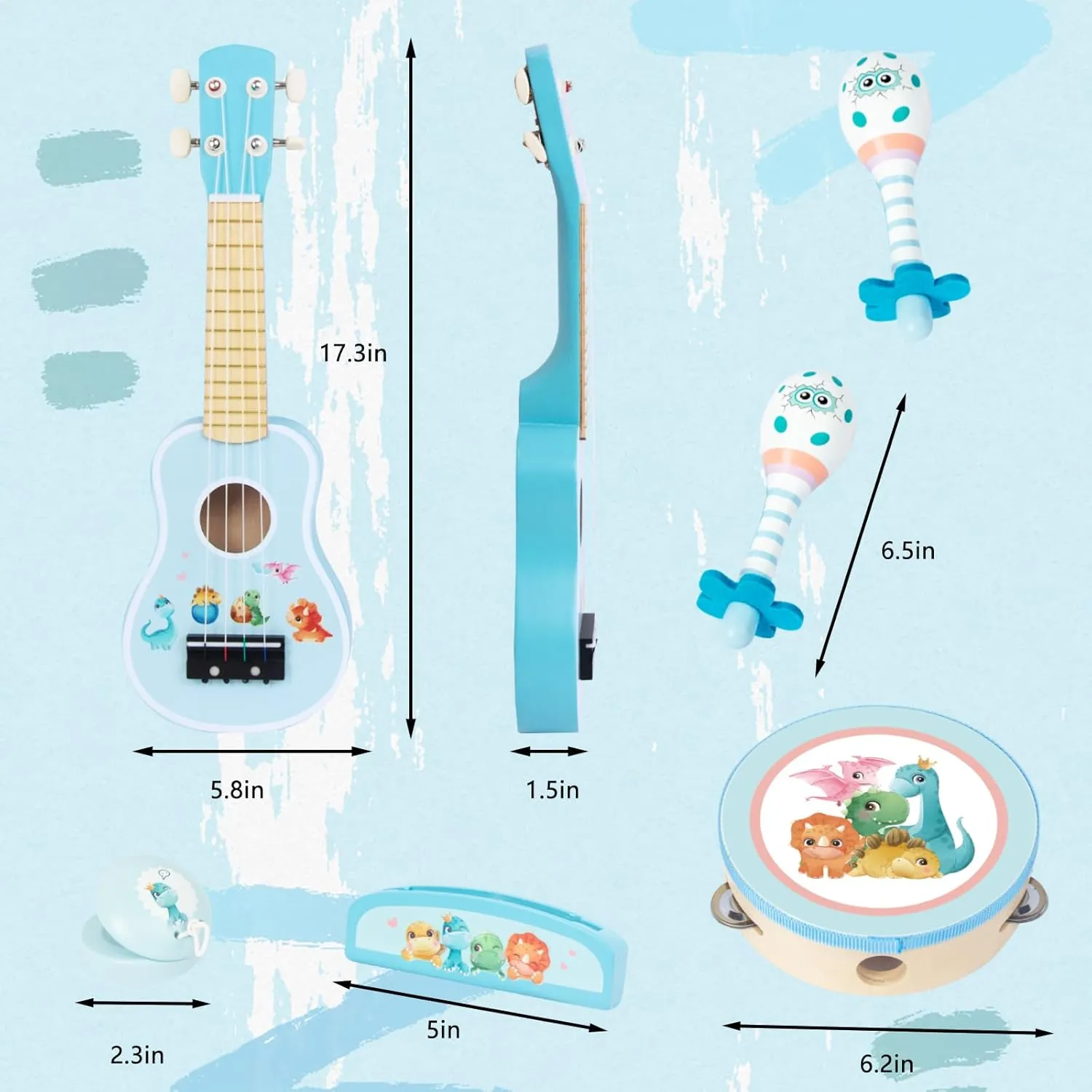 Kids Guitar for Girls, Wooden Musical Instruments Toys with Ukulele, Tambourine, Maracas, Harmonica, Mini Band Sets for Toddlers 2 3 Years Old Birthday Gift (Blue for Boys)