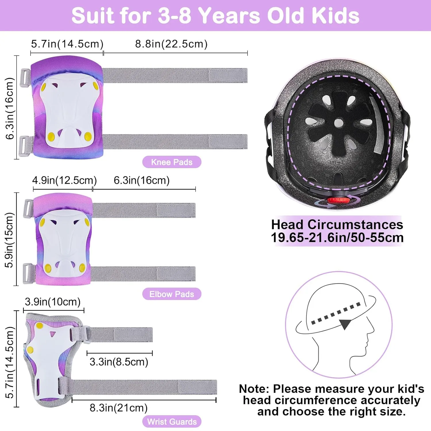 Kids Helmet, Toddler Bike Helmet with DIY Stickers Unicorn Knee Pads and Elbow Pads Set Adjustable Protective Gear Set for Girls Age 3-5-8 Years fit Roller Skates, Bicycle, Skateboarding, Scooter