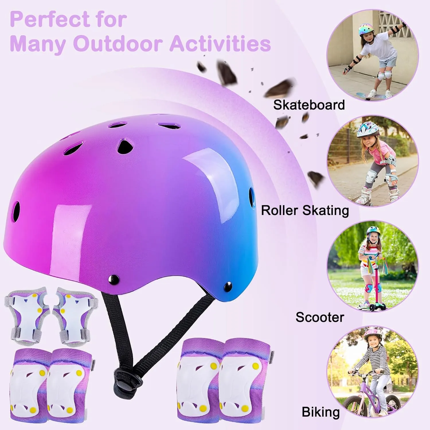 Kids Helmet, Toddler Bike Helmet with DIY Stickers Unicorn Knee Pads and Elbow Pads Set Adjustable Protective Gear Set for Girls Age 3-5-8 Years fit Roller Skates, Bicycle, Skateboarding, Scooter