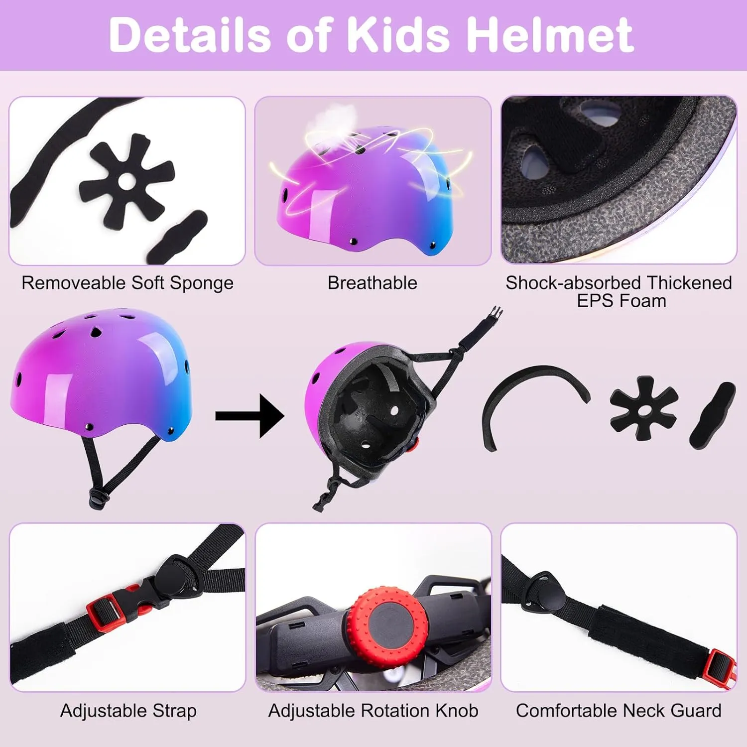 Kids Helmet, Toddler Bike Helmet with DIY Stickers Unicorn Knee Pads and Elbow Pads Set Adjustable Protective Gear Set for Girls Age 3-5-8 Years fit Roller Skates, Bicycle, Skateboarding, Scooter