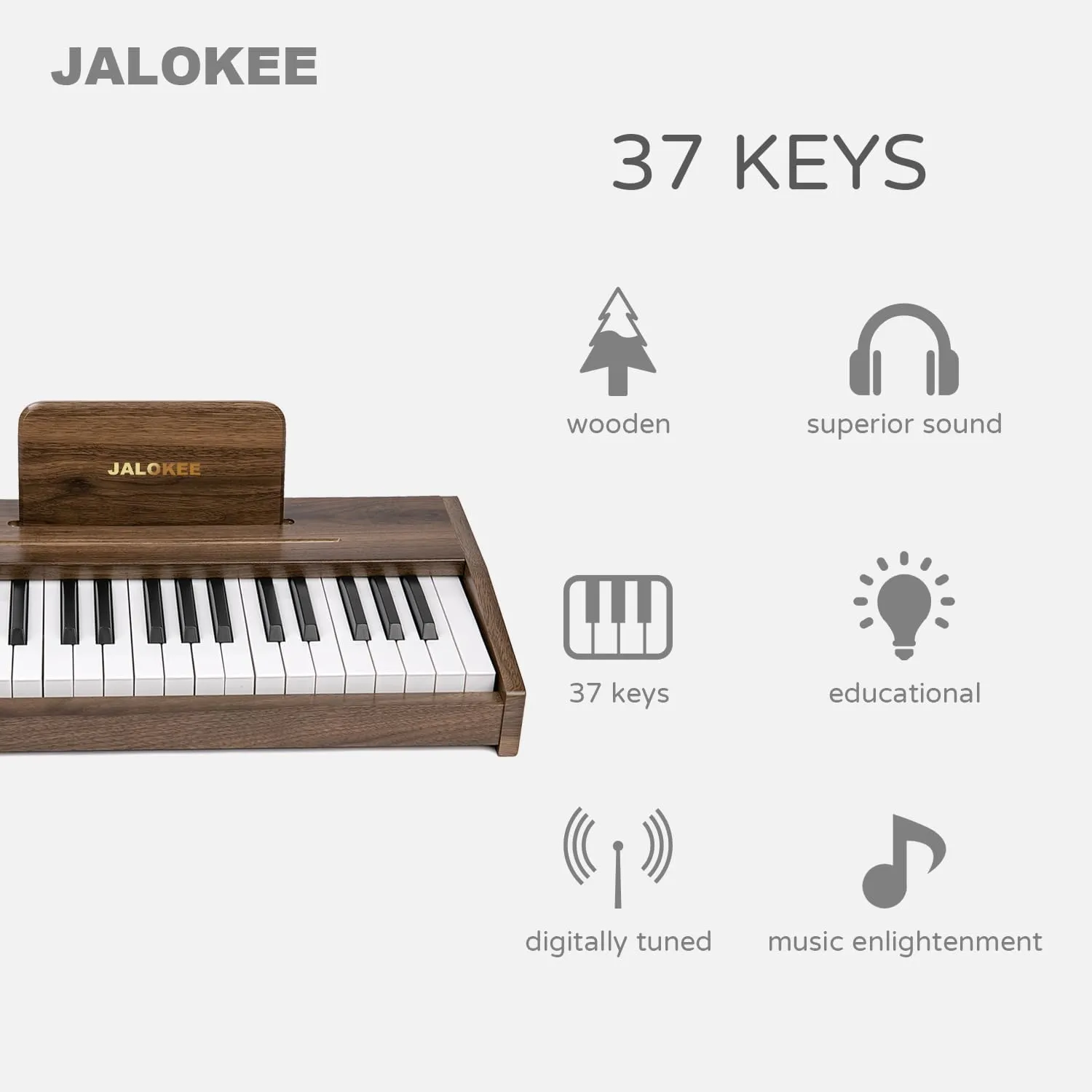Kids Piano Keyboard, Digital Piano for Kids, Music Educational Instrument Toy, Wood Toy for 3  Girls and Boys (Walnut, 37 Keys)
