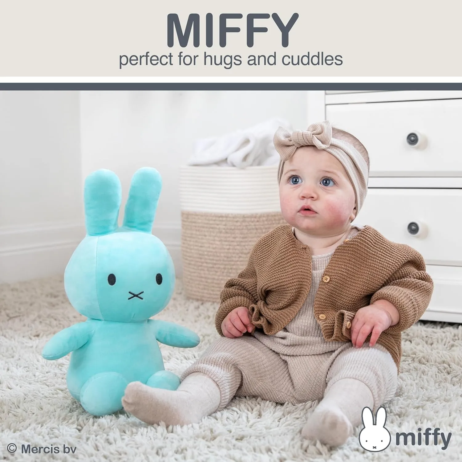 KIDS PREFERRED Miffy Plush Toy, 14 Inch Sitting Dutch Bunny Plush by Dick Bruna, Soft Boa Rabbit Bunny Stuffed Animal Plushie Doll for Girls and Boys - Mint