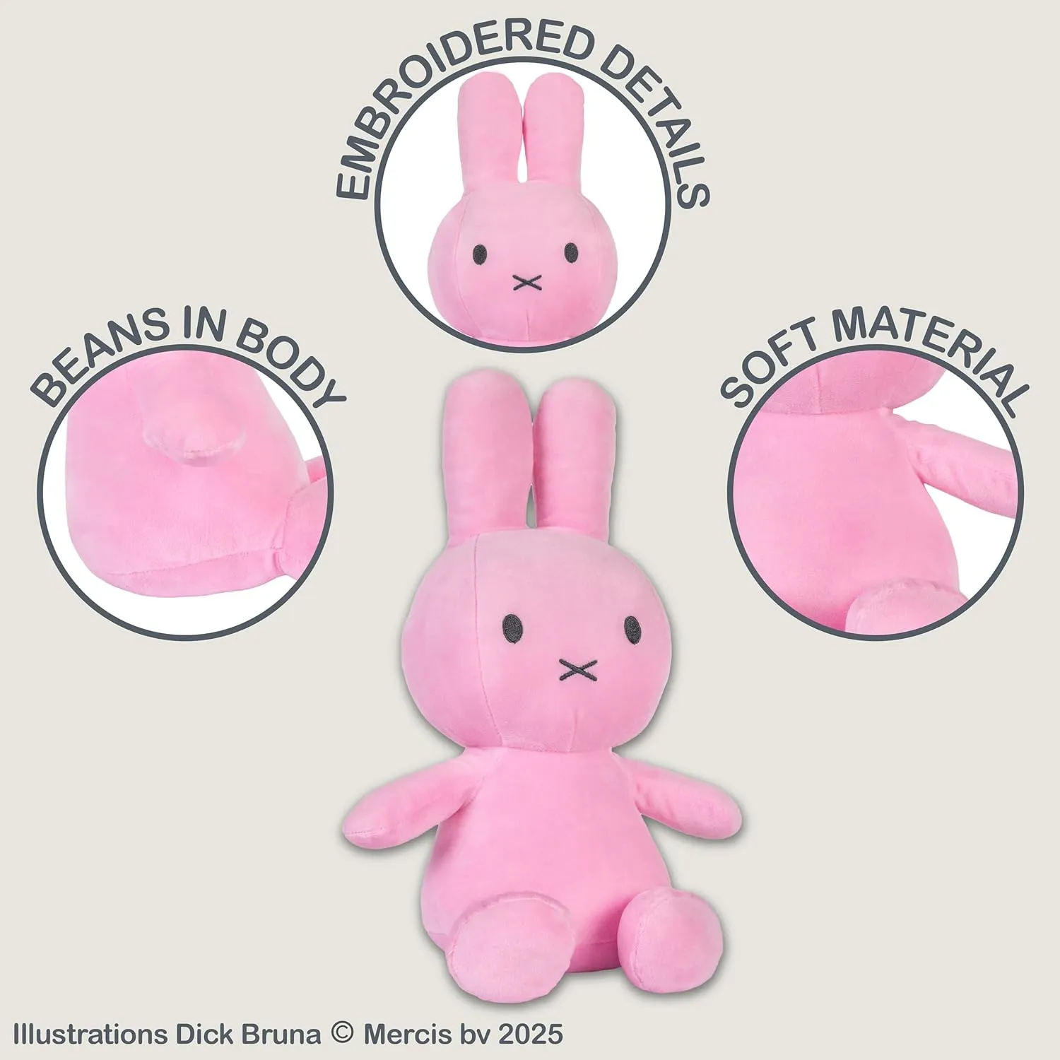 KIDS PREFERRED Miffy Plush Toy, 14 Inch Sitting Dutch Bunny Plush by Dick Bruna, Soft Boa Rabbit Bunny Stuffed Animal Plushie Doll for Girls and Boys - Pink