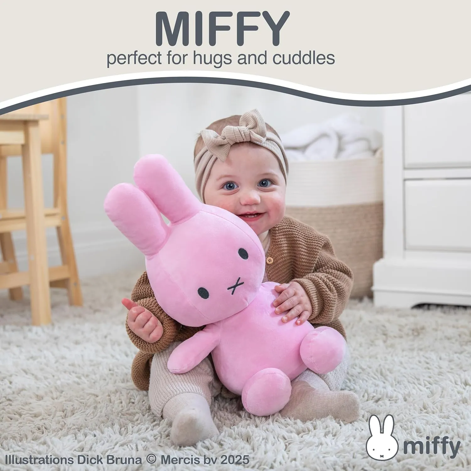 KIDS PREFERRED Miffy Plush Toy, 14 Inch Sitting Dutch Bunny Plush by Dick Bruna, Soft Boa Rabbit Bunny Stuffed Animal Plushie Doll for Girls and Boys - Pink