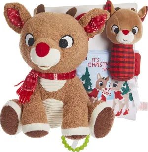 KIDS PREFERRED Rudolph The Red-Nosed Reindeer Set with Stuffed Animal, Plush Rattle, & Crinkle Teether Activity Soft Book, Christmas Holiday Toy, Boys & Girls 0 and up