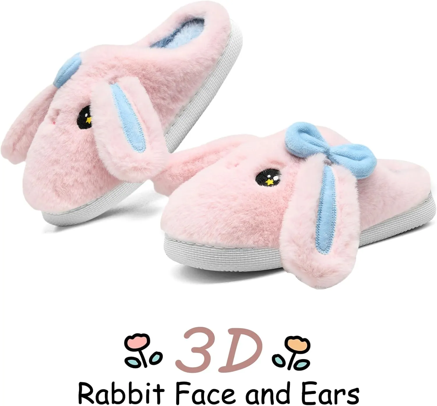 Kids Slippers Boys Girls Bunny Animal Slippers,Cute Bow Plush Funny Cartoon Rabbit Slippers,Comfy Fluffy Fuzzy Pillow Cloud Bedroom House Slippers Little/Big Kids