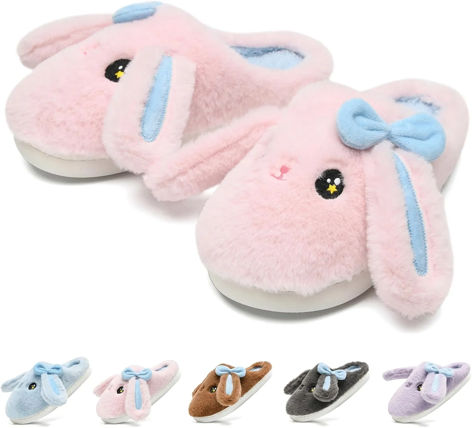 Kids Slippers Boys Girls Bunny Animal Slippers,Cute Bow Plush Funny Cartoon Rabbit Slippers,Comfy Fluffy Fuzzy Pillow Cloud Bedroom House Slippers Little/Big Kids
