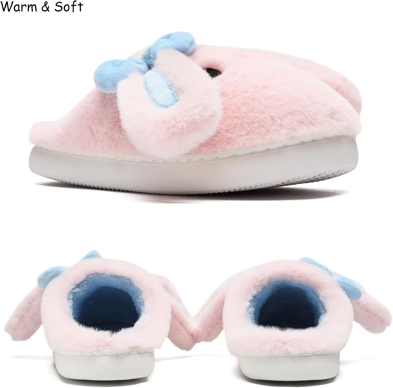 Kids Slippers Boys Girls Bunny Animal Slippers,Cute Bow Plush Funny Cartoon Rabbit Slippers,Comfy Fluffy Fuzzy Pillow Cloud Bedroom House Slippers Little/Big Kids
