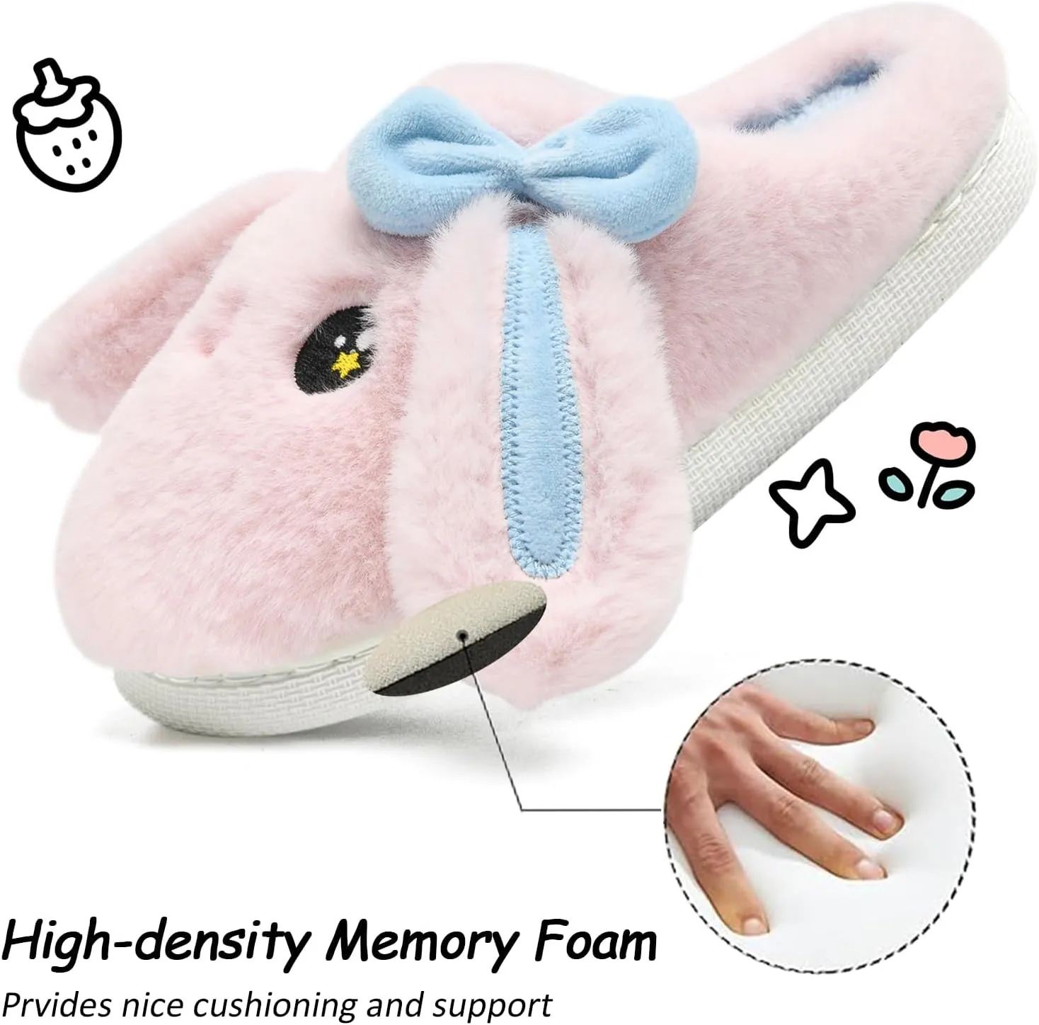 Kids Slippers Boys Girls Bunny Animal Slippers,Cute Bow Plush Funny Cartoon Rabbit Slippers,Comfy Fluffy Fuzzy Pillow Cloud Bedroom House Slippers Little/Big Kids
