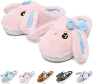 Kids Slippers Boys Girls Bunny Animal Slippers,Cute Bow Plush Funny Cartoon Rabbit Slippers,Comfy Fluffy Fuzzy Pillow Cloud Bedroom House Slippers Little/Big Kids