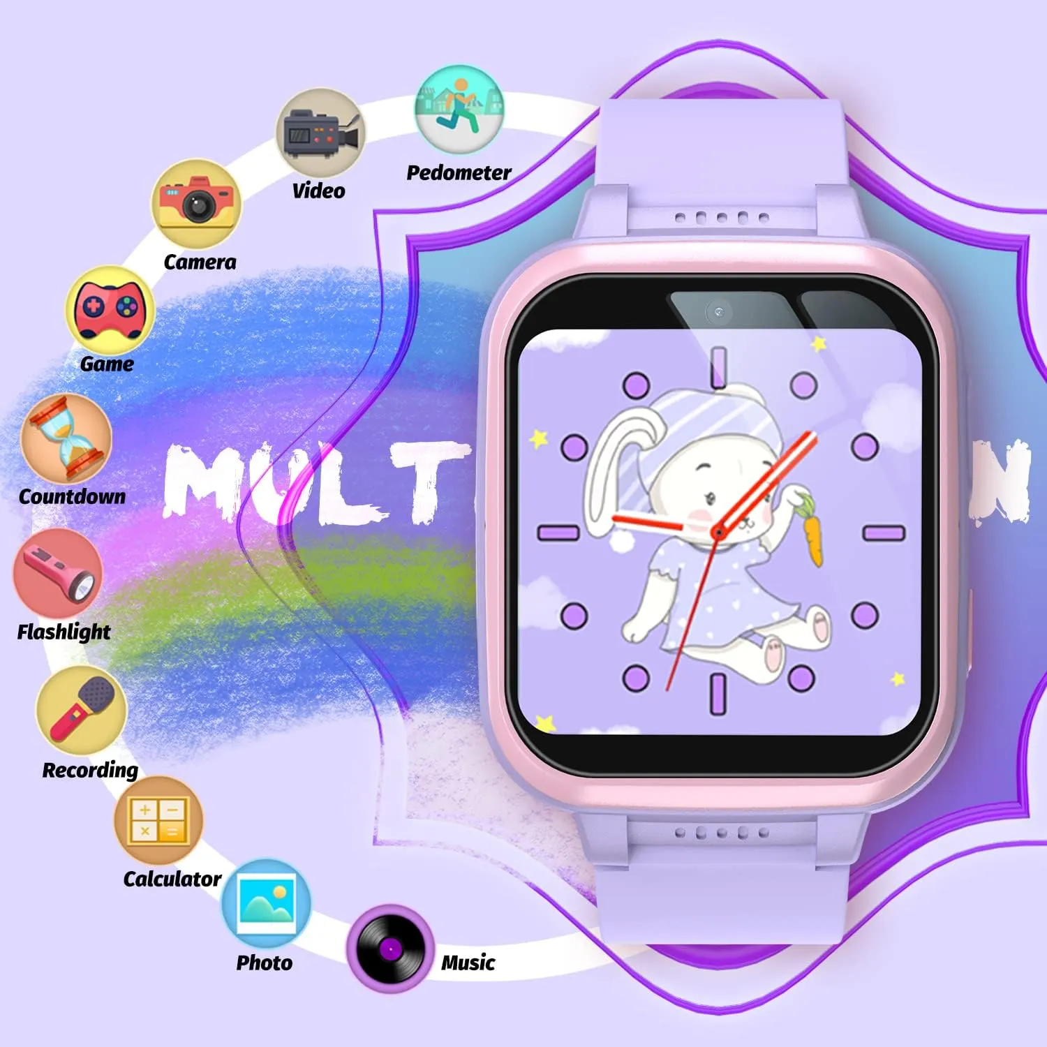 Kids Smart Watch with Puzzle Games HD Touch Screen Camera Video Music Player Pedometer Alarm Clock Flashlight Fashion Kids Smartwatch Gift for 6-13 Year Old Boys Girls Toys