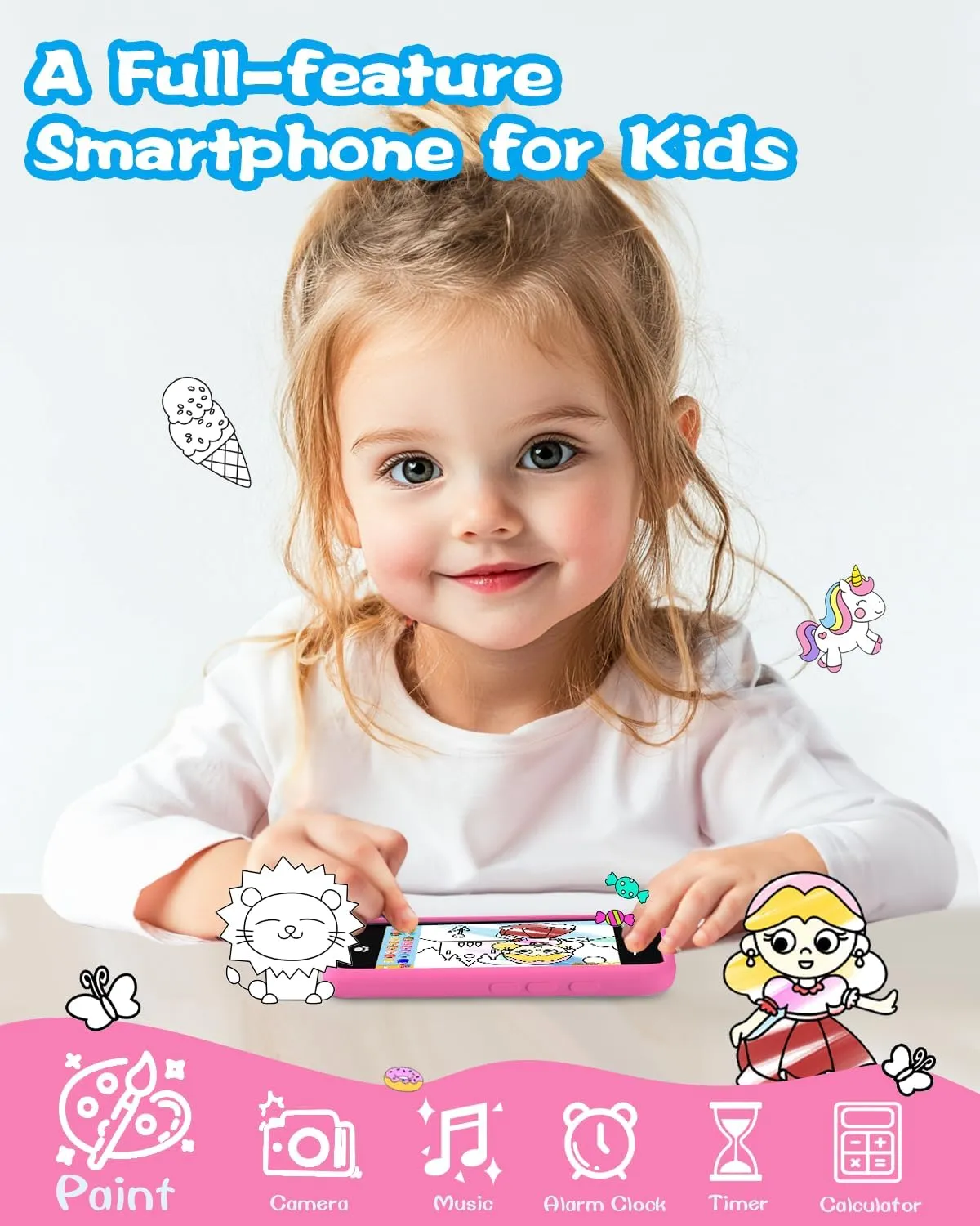 Kids Toys Smart Phone, Girls Toys with 3.97" Touchscreen Phone, Birthday Gift for Kids Age 3-12, Toddler Toys Learning Smartphone, 16 GB Storage Cell Phone with Front Camera (No Dual Camera)