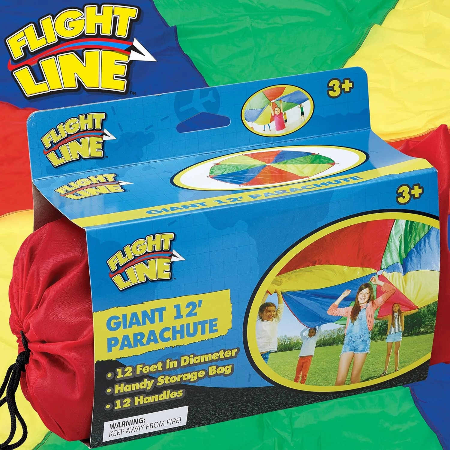 Kids 10-Foot Play Parachute Toy for Boys and Girls with 12 Handles for Team Group Cooperative Games, Ages 3 (12-Foot)