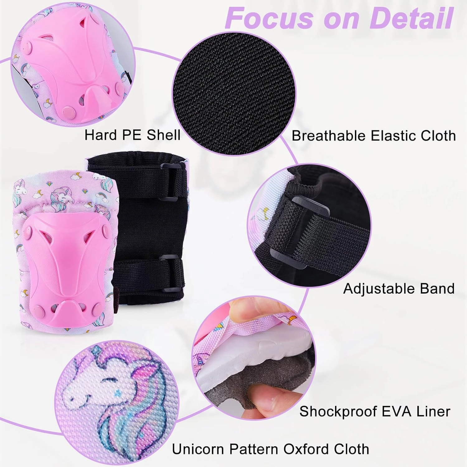 Kids Helmet, Toddler Bike Helmet with DIY Stickers Unicorn Knee Pads and Elbow Pads Set Adjustable Protective Gear Set for Girls Age 3-5-8 Years fit Roller Skates, Bicycle, Skateboarding, Scooter