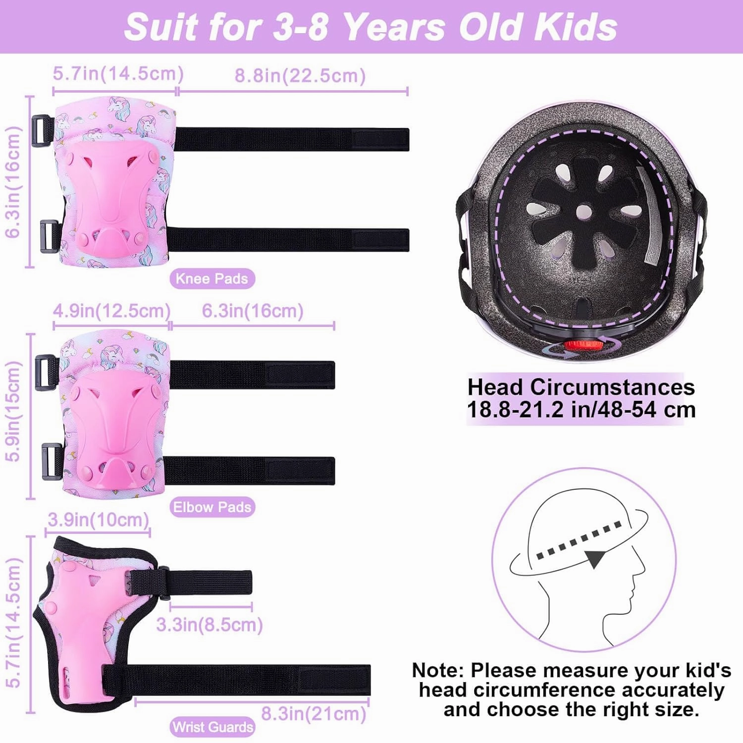 Kids Helmet, Toddler Bike Helmet with DIY Stickers Unicorn Knee Pads and Elbow Pads Set Adjustable Protective Gear Set for Girls Age 3-5-8 Years fit Roller Skates, Bicycle, Skateboarding, Scooter