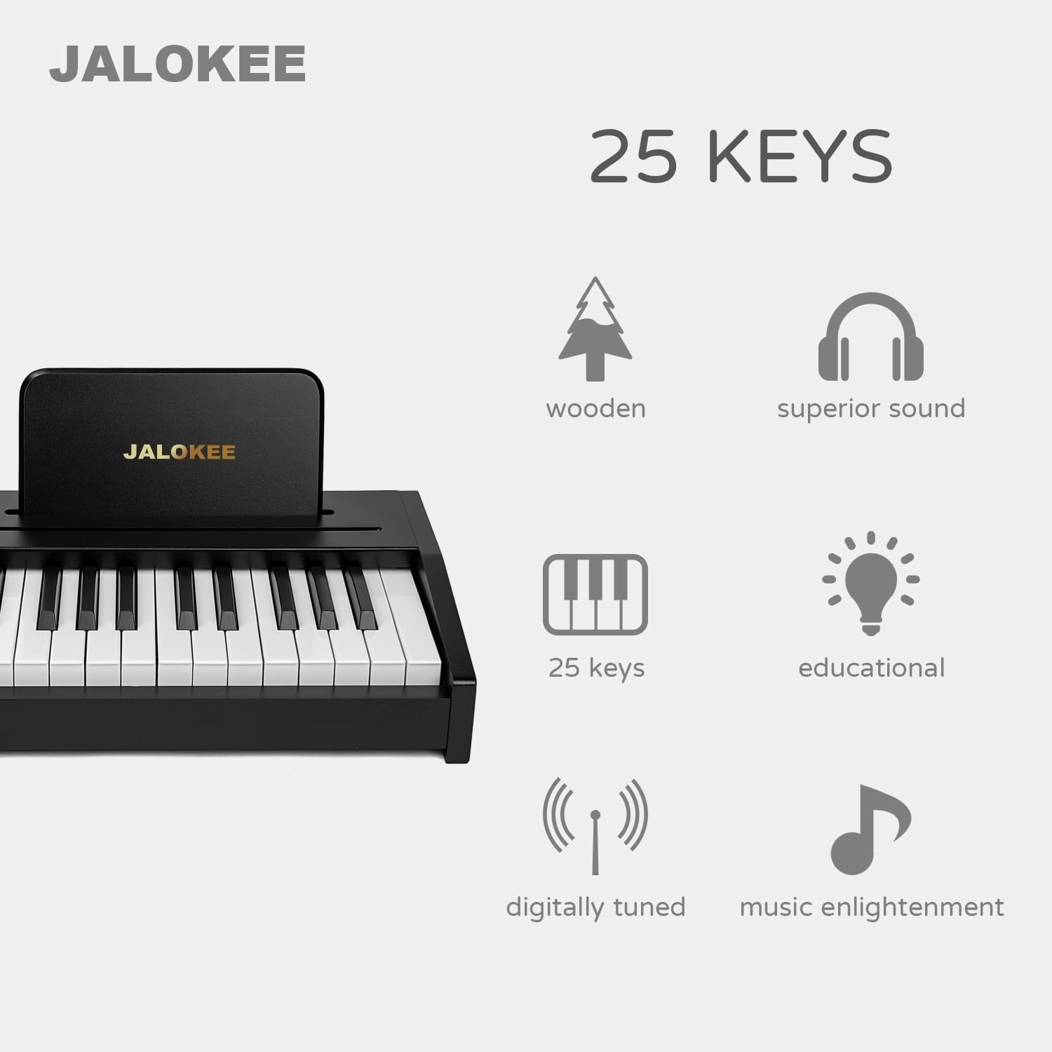 Kids Piano Keyboard, Digital Piano for Kids, Music Educational Instrument Toy, Wood Toy for 3  Girls and Boys (Black, 25 Keys)