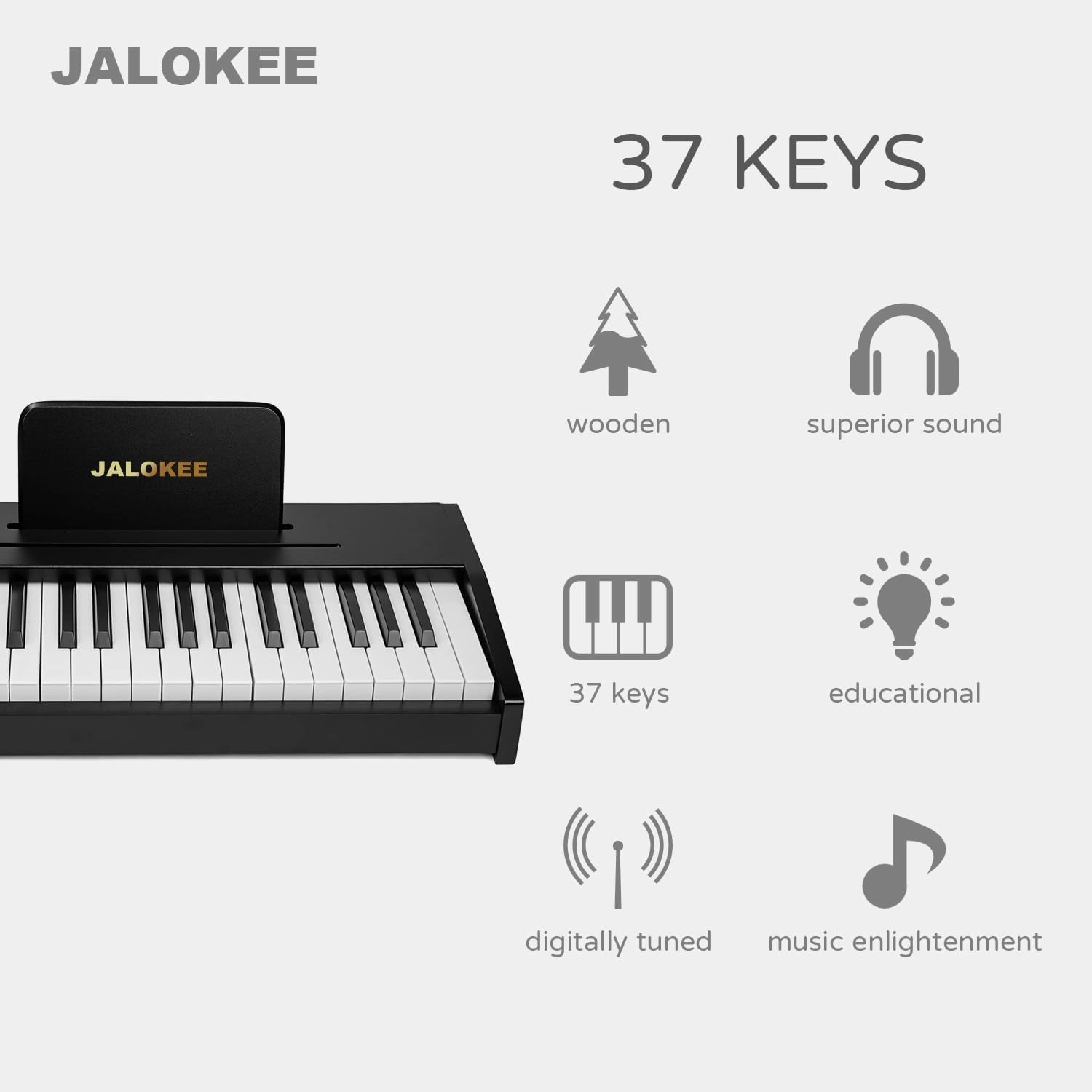 Kids Piano Keyboard, Digital Piano for Kids, Music Educational Instrument Toy, Wood Toy for 3  Girls and Boys (Black, 37 Keys)