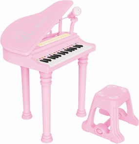 Kids Piano Keyboard Toy, Toddler Electronic Musical Instrument Educational Toy with Microphone, Multiple Sounds, Record Playback, Lights & Stool, Birthday Gift for 3 4 5 6 7 Years Old Girls