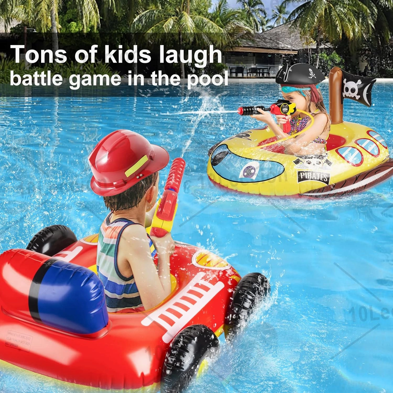 Kids Pool Floats with Water Gun, Pool Toys for Kids Ages 4-8, Fire Truck Toddler Floats for Pool, Pool Inflatables for Boys Girls and Children