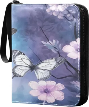 Kigai Trading Card Binder with 50 Sleeves, 400 Pockets PU Zipper Card Collection Binder 4-Pocket Portable Card Folder for Sports Cards, Game Cards (Butterflies Floral Painted)