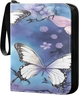 Kigai Trading Card Binder with 50 Sleeves, 400 Pockets PU Zipper Card Collection Binder 4-Pocket Portable Card Folder for Sports Cards, Game Cards (Butterflies Floral Painted)