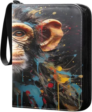 Kigai Trading Card Binder with 50 Sleeves, 400 Pockets PU Zipper Card Collection Binder 4-Pocket Portable Card Folder for Sports Cards, Game Cards (Colored Painted Monkey)