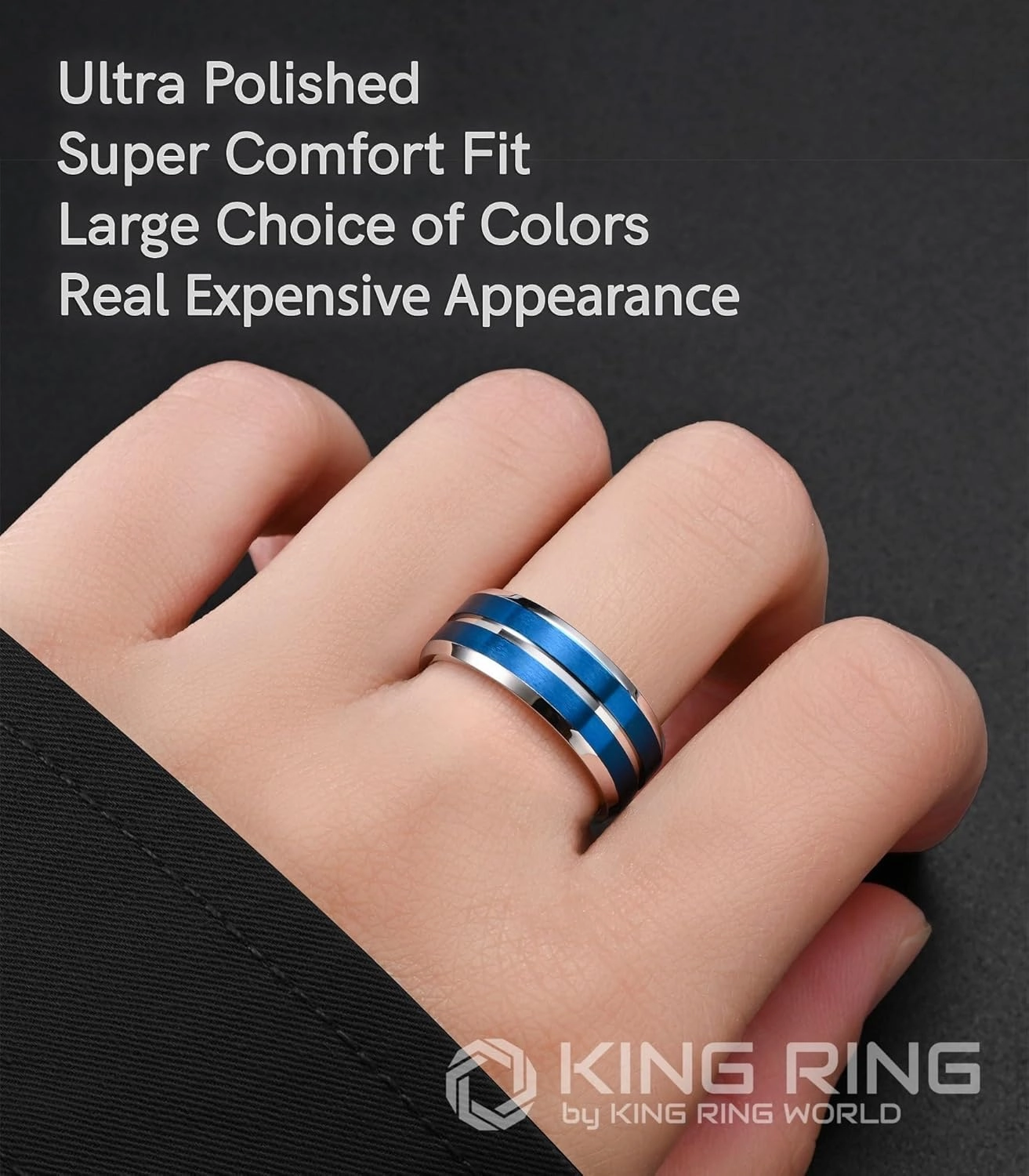 King Ring 8mm Flat Lines Rings – Ultra Polished Stainless Steel Bands for Men & Women with Two Matt Lines – Designed in USA