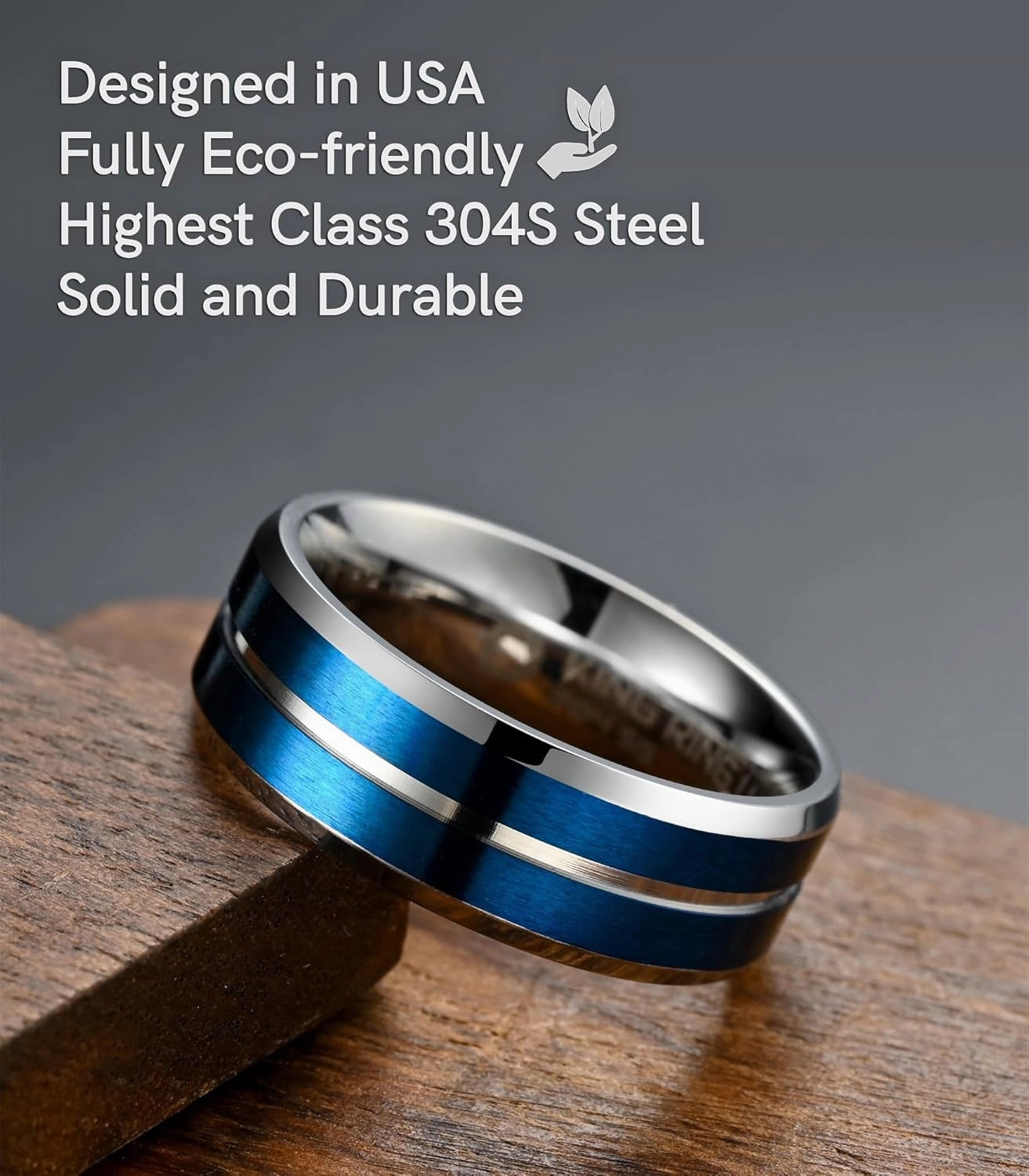 King Ring 8mm Flat Lines Rings – Ultra Polished Stainless Steel Bands for Men & Women with Two Matt Lines – Designed in USA