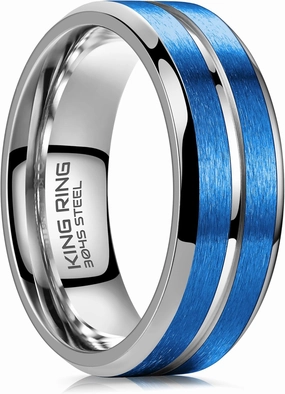 King Ring 8mm Flat Lines Rings – Ultra Polished Stainless Steel Bands for Men & Women with Two Matt Lines – Designed in USA