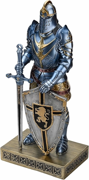 King's Guard Knight with Shield Desktop Accessories Statue Medieval Knight Ornament Paperweight for Office and Home Top Collection as Gift 12.60 Inch (Blue)