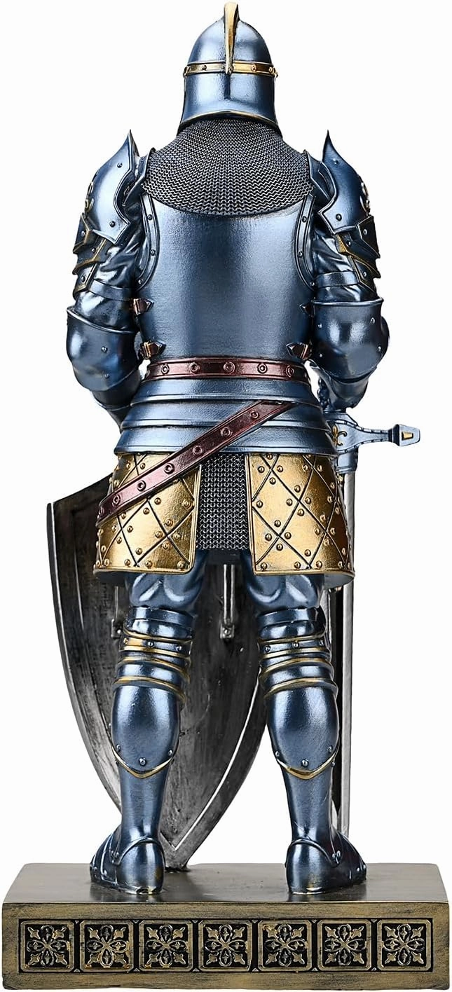 King's Guard Knight with Shield Desktop Accessories Statue Medieval Knight Ornament Paperweight for Office and Home Top Collection as Gift 12.60 Inch (Blue)